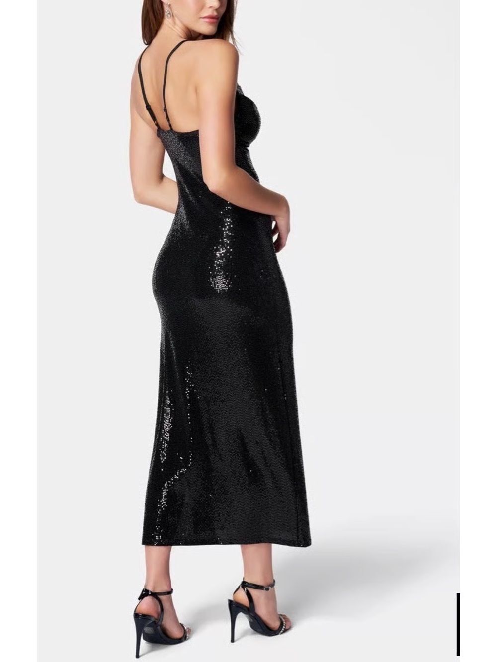 bebe Black Sequin Maxi Slip Dress
